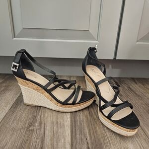 Chocolat Blu Cream Black Wedge Shoes